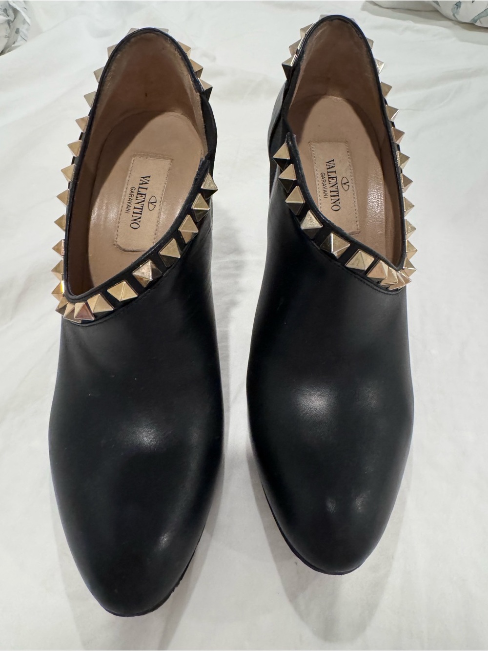 Valentino Rock Stud Black Leather High Heel Booties in Excellent Condition